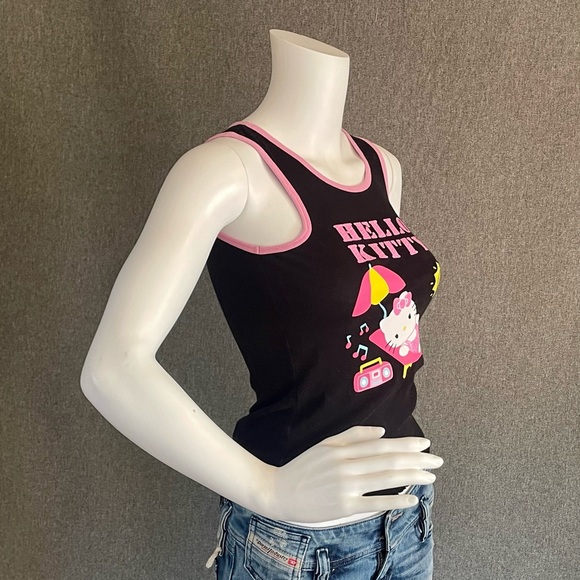 RARE Super Cute Hello Kitty Ladies Tank Top Youth L with Sparkles Beach Scene - Picture 7 of 8